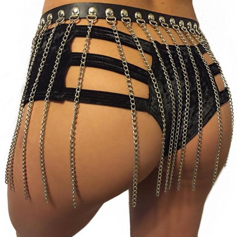 New Fashion Style WRB1001 Women Leather Harness Bondage Beach Leather Waist Belly Silver Chains Belly Leather Jewelry