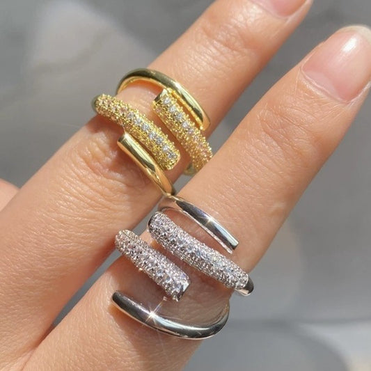Silver S925 Personality Affordable Luxury Geometric Copper Inlaid Zircon Ring