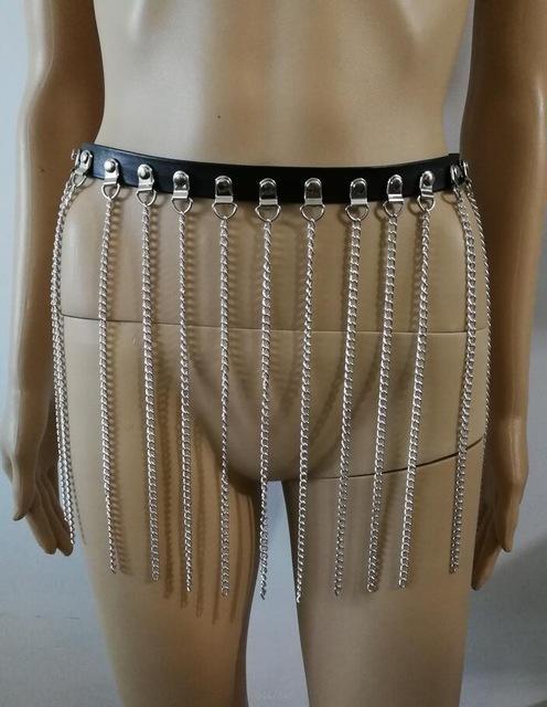 New Fashion Style WRB1001 Women Leather Harness Bondage Beach Leather Waist Belly Silver Chains Belly Leather Jewelry