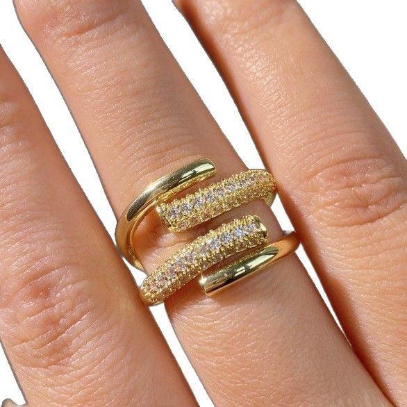 Silver S925 Personality Affordable Luxury Geometric Copper Inlaid Zircon Ring