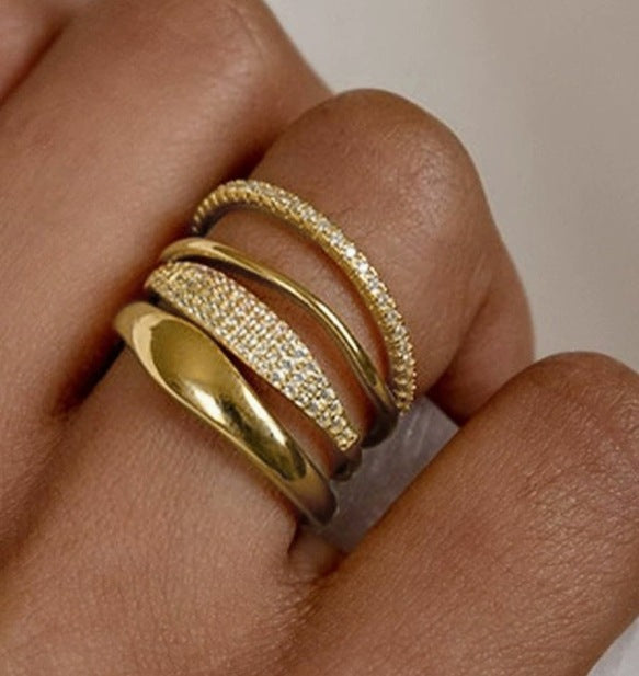 Silver S925 Personality Affordable Luxury Geometric Copper Inlaid Zircon Ring