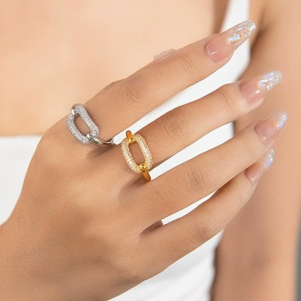 Silver S925 Personality Affordable Luxury Geometric Copper Inlaid Zircon Ring