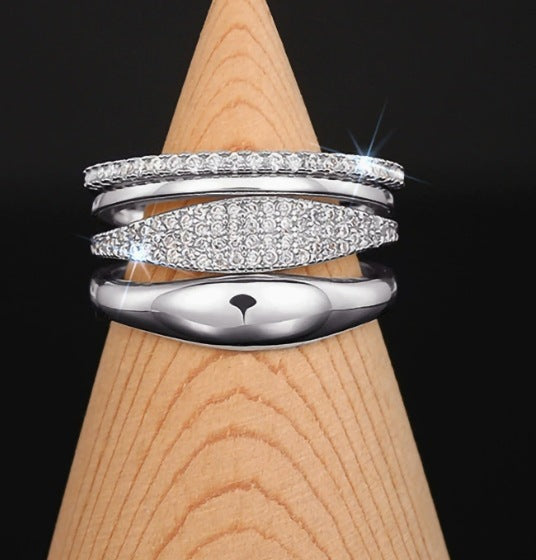 Silver S925 Personality Affordable Luxury Geometric Copper Inlaid Zircon Ring