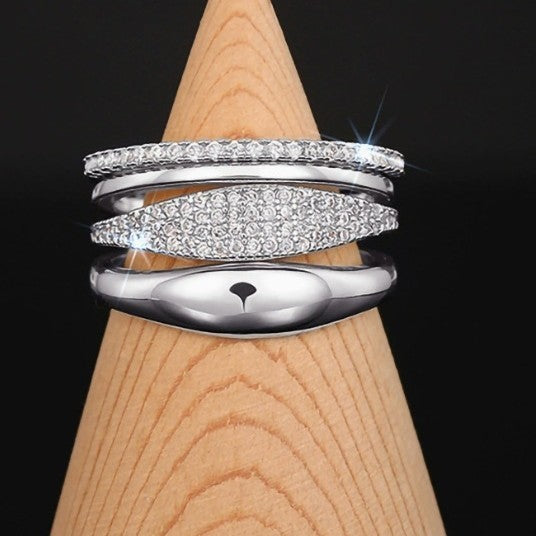 Silver S925 Personality Affordable Luxury Geometric Copper Inlaid Zircon Ring