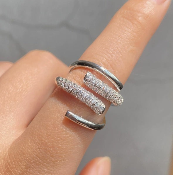 Silver S925 Personality Affordable Luxury Geometric Copper Inlaid Zircon Ring