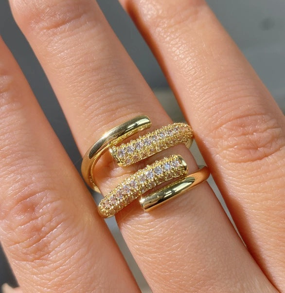 Silver S925 Personality Affordable Luxury Geometric Copper Inlaid Zircon Ring